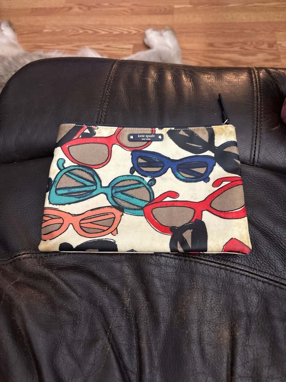 Kate Spade Sunglasses Print Coated Canvas Zip Makeup Pouch Clutch